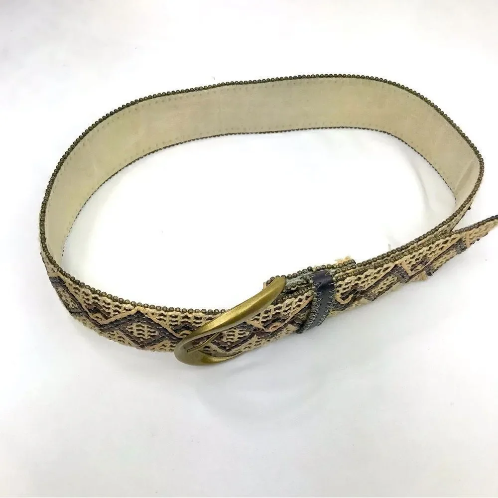 Target Tan Brown Woven Diamond Earthy Boho Festival Hippy Statement Belt
